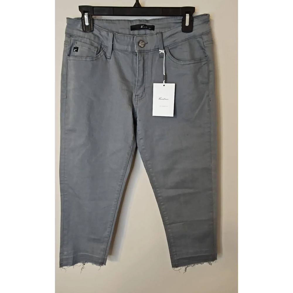 Kancan Jeans Women 11/29 Gray Crop Pants Raw Hem Capri Stretch Capsule Wardrobe